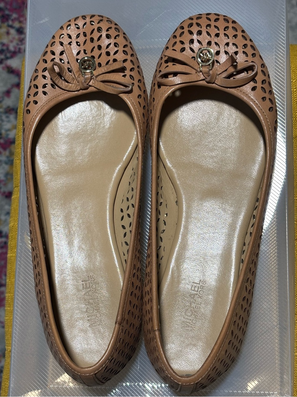 Michael Kors Camel Perforated Bow Ballet Flats